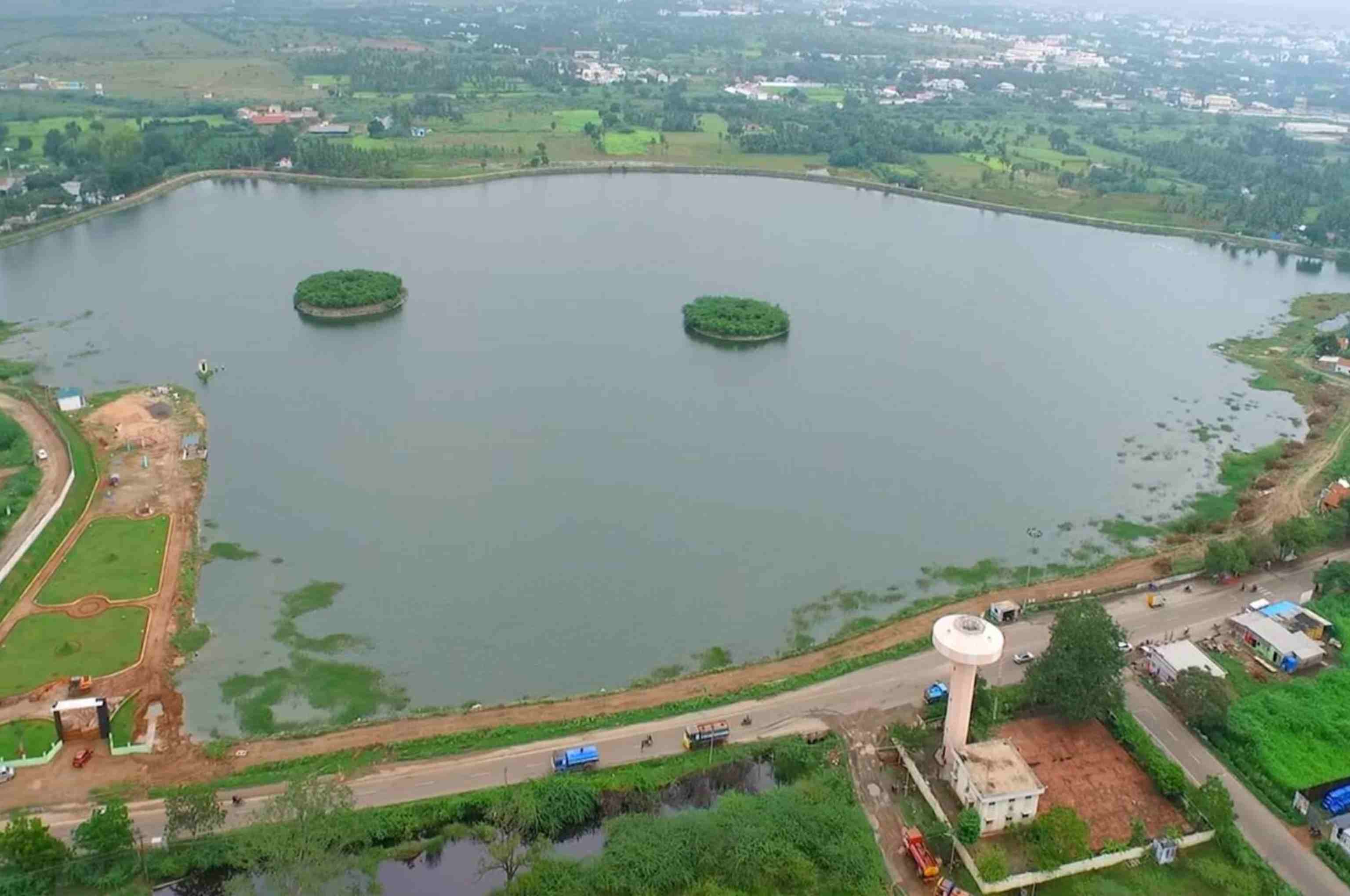 Irrigation around the restored lake