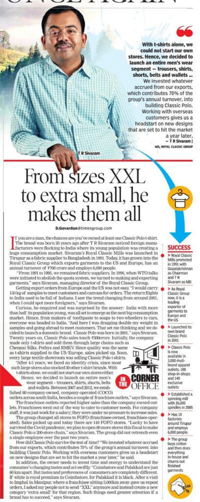 From sizes XXL to extra small he makes them all | Times of India , Edn May 9 2022